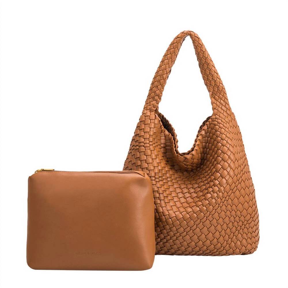 NEW MELIE BIANCO women's johanna recycled vegan leather shoulder bag in saddle